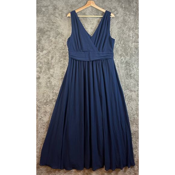 LuLu's Thoughts Of Hue Navy Blue Surplice Chiffon Maxi Bridesmaid Dress Gown XL - Picture 3 of 12
